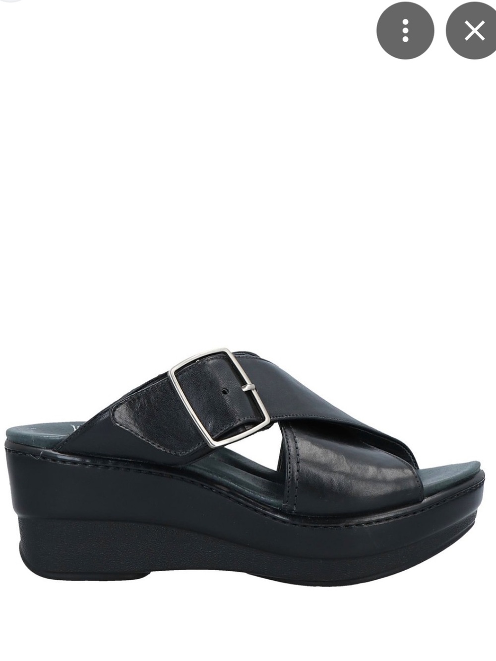 Dansko Black Leather Platform Slide with Buckle Strap
